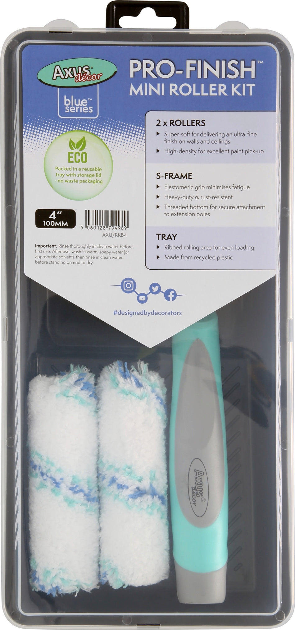 Axus Pro Finish 5pc Roller Kit (Blue series) 4"/100mm AXU/RKB4