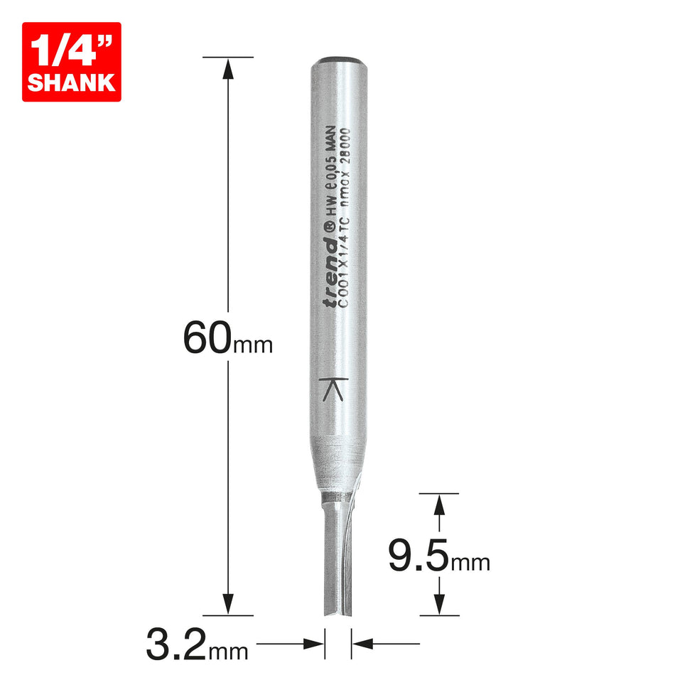 Trend C001X1/4TC - Two Flute Cutter 3.2mm diameter