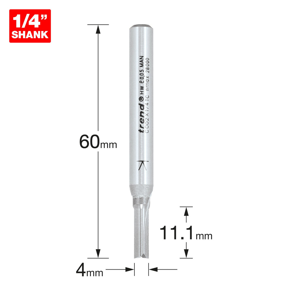 Trend C002X1/4TC - Two Flute Cutter 4mm diameter