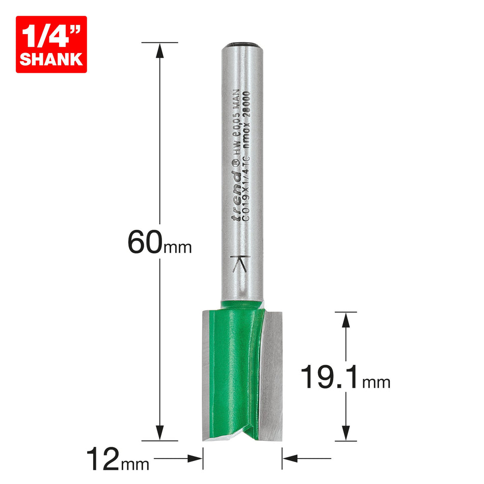 Trend C019X1/4TC - Two Flute Cutter 12mm diameter