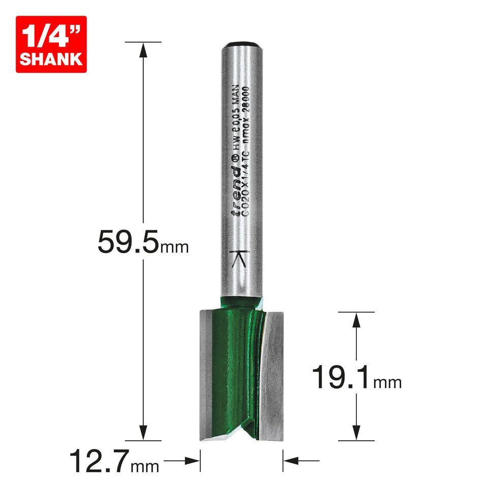 Trend C020X1/4TC - Two Flute Cutter 12.7mm diameter