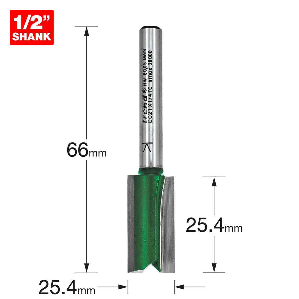 Trend C021X1/4TC - Two Flute Cutter 12.7mm diameter