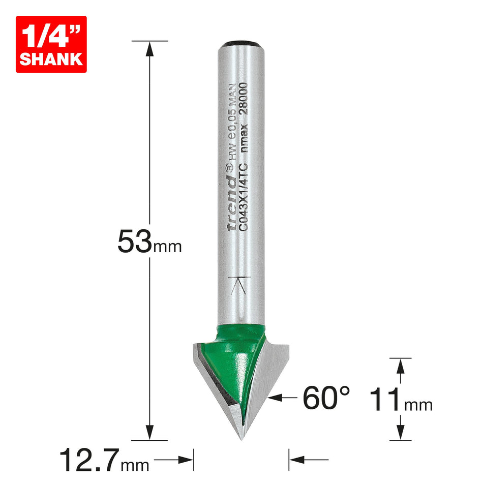 Trend C043X1/4TC - Chamfer V groove cutter angle=60 degrees