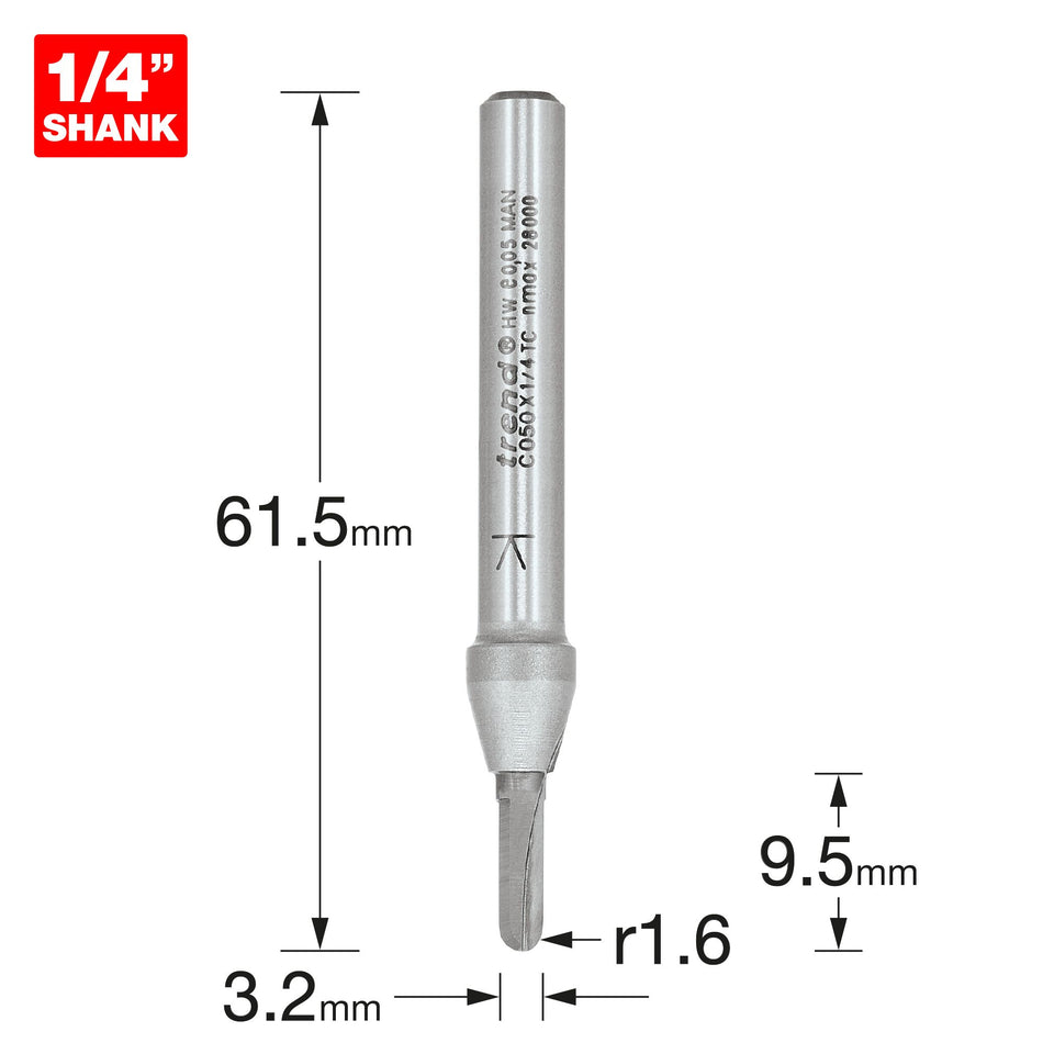 Trend C050X1/4TC - Radius 1.6mm radius x 3.2mm diameter