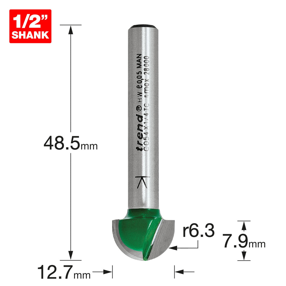 Trend C054X1/4TC - Radius 6.3mm radius x 12.7mm diameter