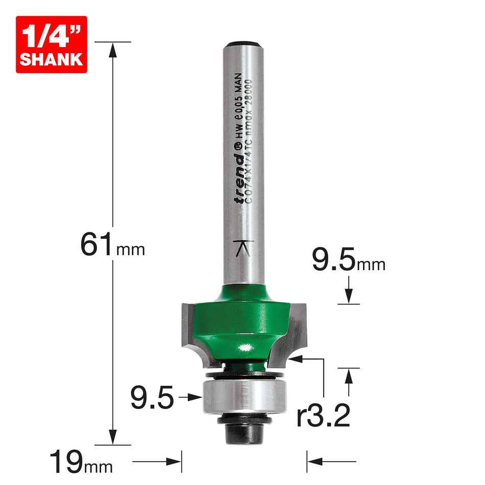 Trend C074X1/4TC - Rounding over 3.2mm radius x 9.5mm cut
