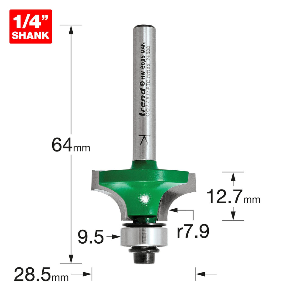 Trend C077X1/4TC - Rounding over 7.9mm radius x 12.7mm cut