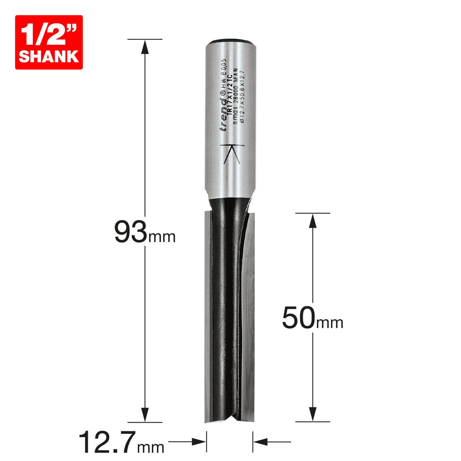 Trend TR17X1/2TC - Two flute cutter 12.7 diameter x 50mm cut length