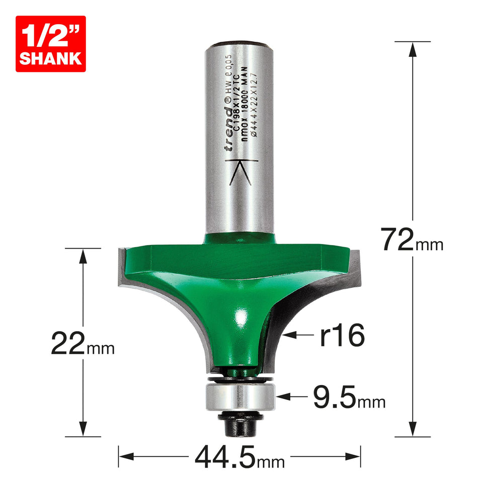 Trend C198X1/2TC - Bearing guided round over ovolo 16mm radius