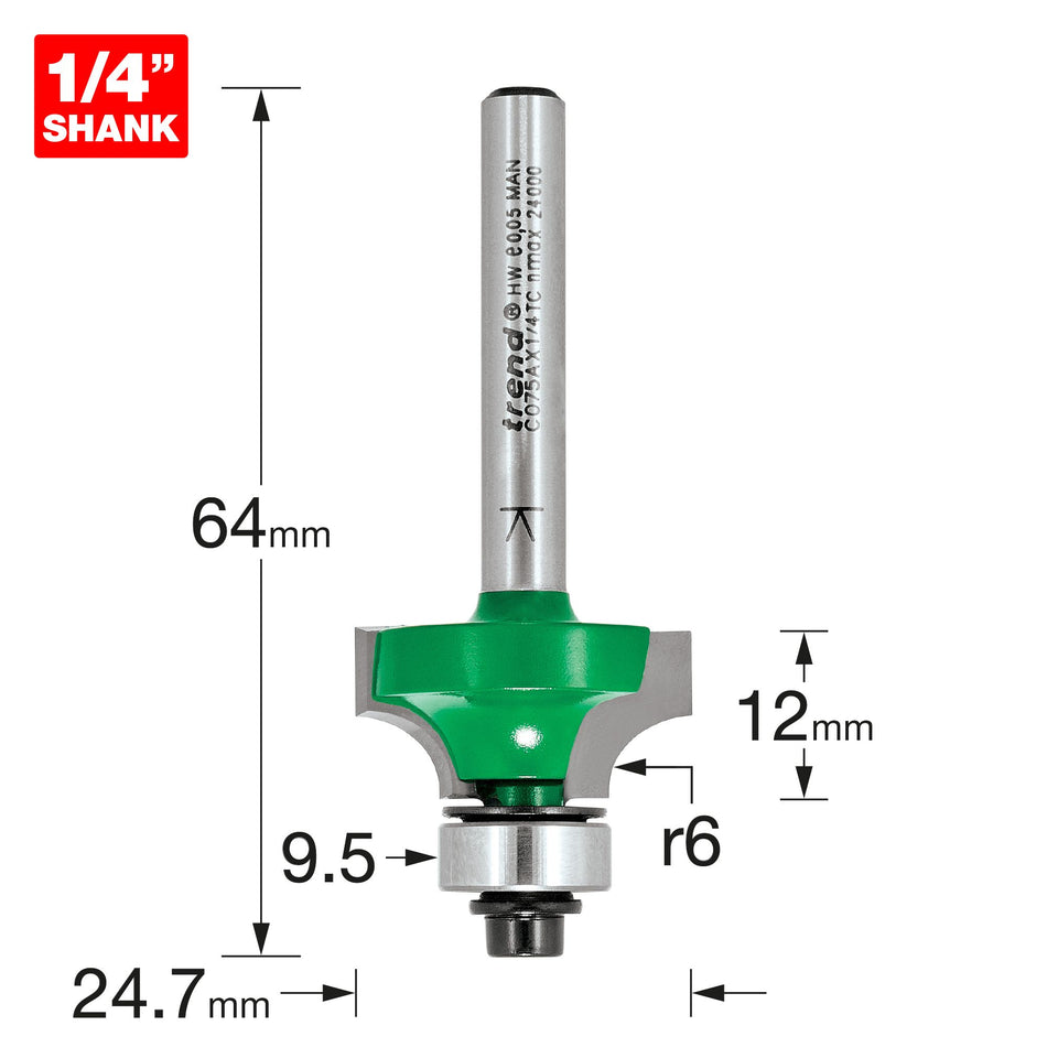 Trend C075AX1/4TC - Rounding over 6.0mm radius x 12mm cut