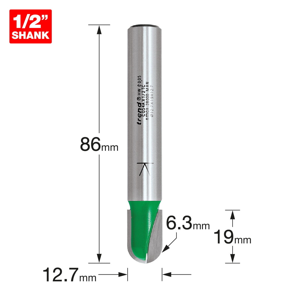 Trend C054AX1/2TC - Cove radius 6.35mm x 19mm cut
