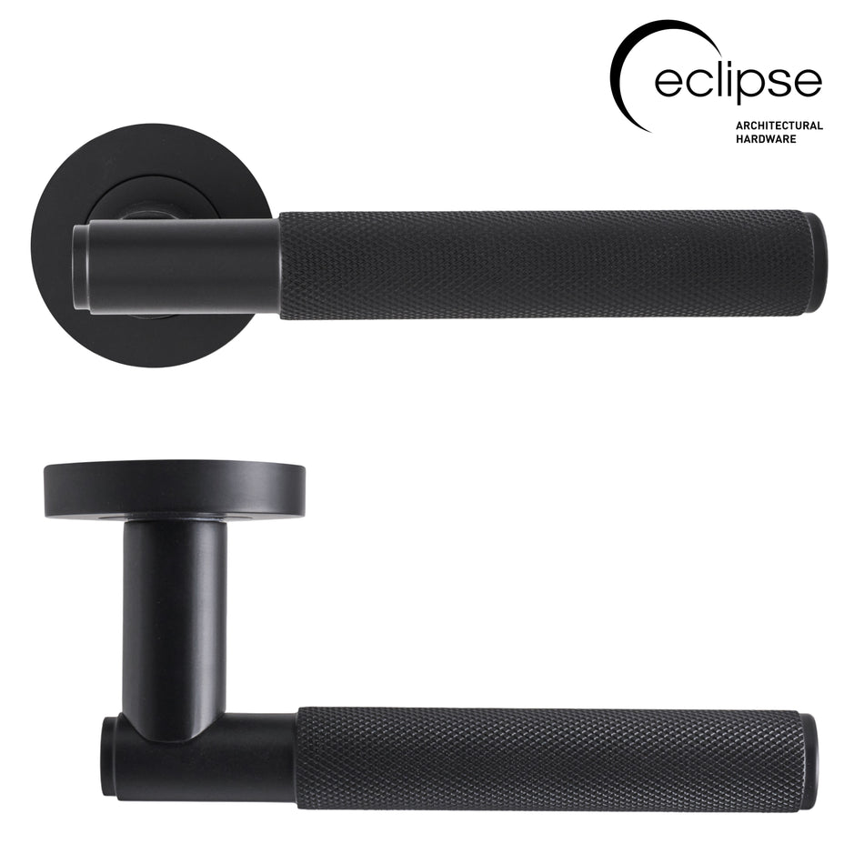 Eclipse Knurled Lever On Rose Matt Black