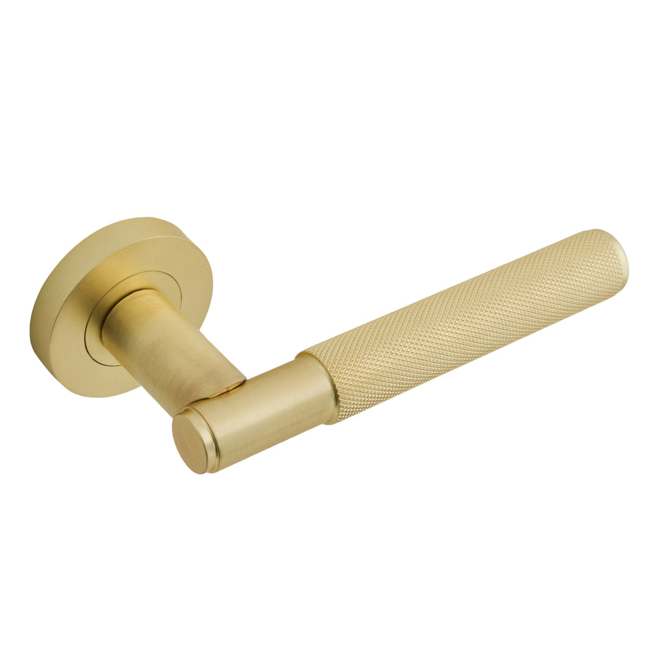 Eclipse Knurled Lever On Rose Satin Brass