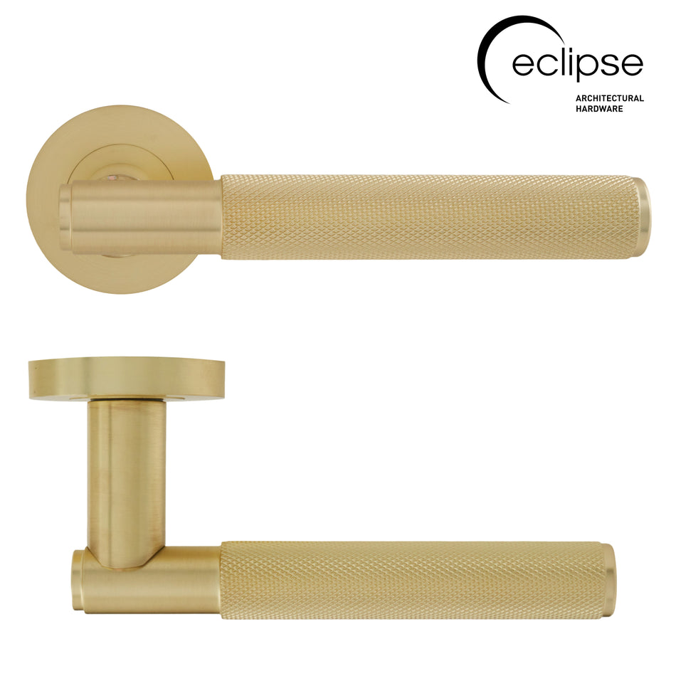Eclipse Knurled Lever On Rose Satin Brass
