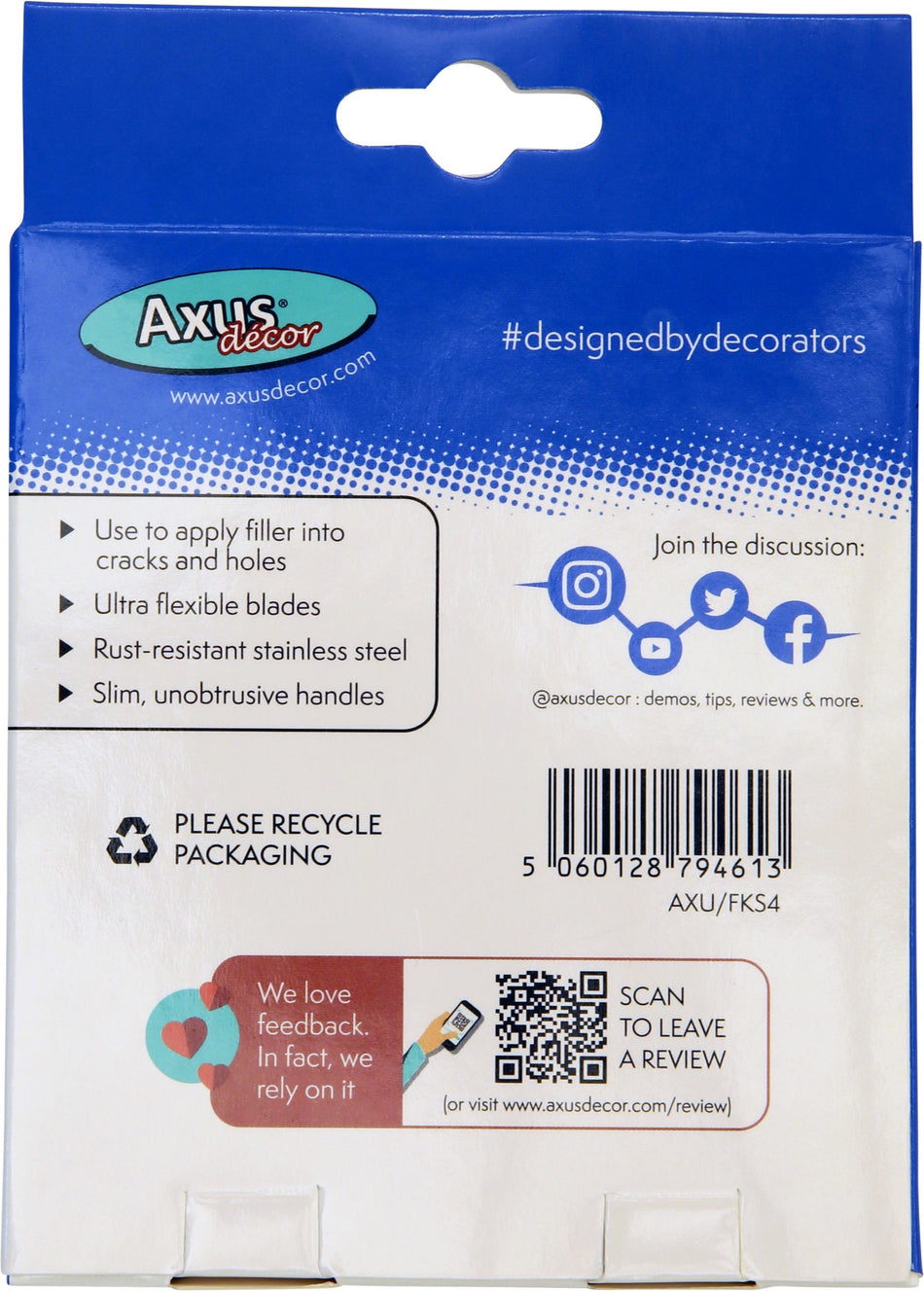 Axus Pro Fill Compact Filler Applicators (Blue Series) 25mm, 50mm, 80mm, 100mm AXU/FKS4