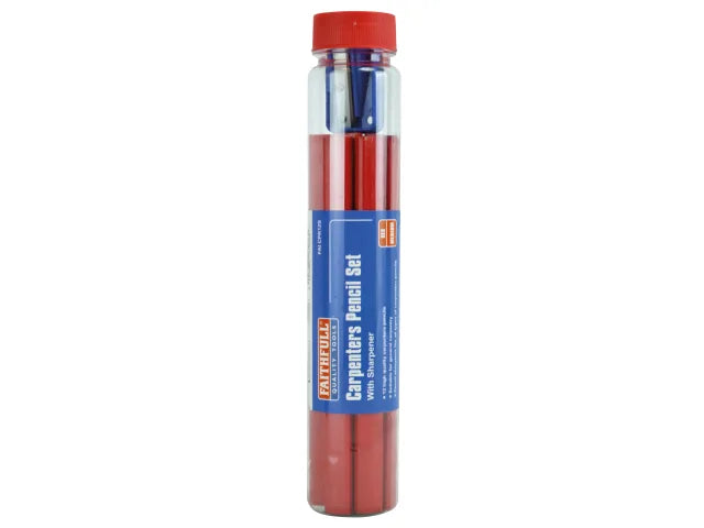 Faithfull Carpenter's Pencils Tube & Sharpener FAICPR12S