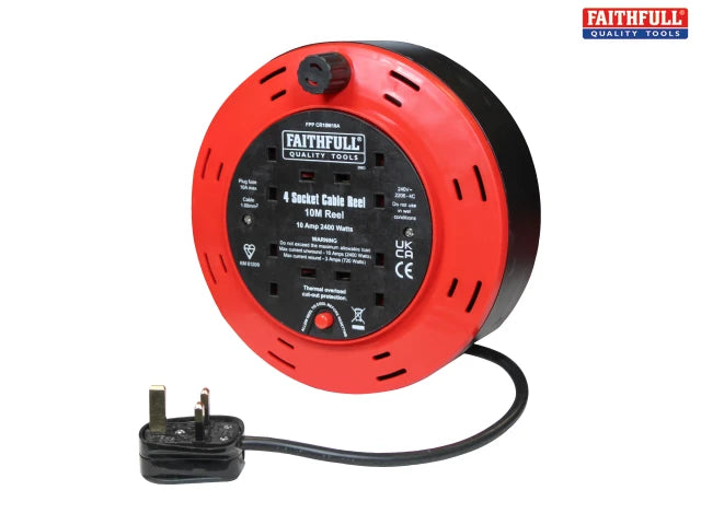 Faithfull Cable Reel 240V 10A 4-Socket 10m FPPCR10M10A