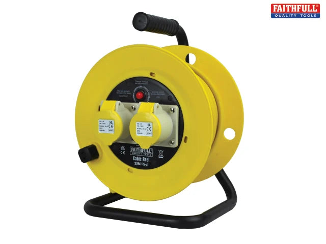Faithfull Open Drum Cable Reel 110V 16A 2-Socket 25m (1.5mm Cable) FPPCR25ML