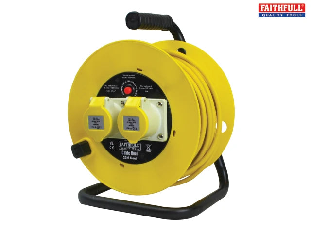 Faithfull Open Drum Cable Reel 110V 16A 2-Socket 25m (2.5mm Cable) FPPCR25ML25