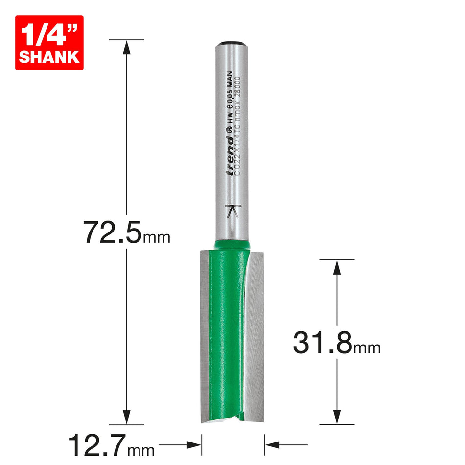 Trend C022X1/4TC - Two Flute Cutter 12.7mm diameter