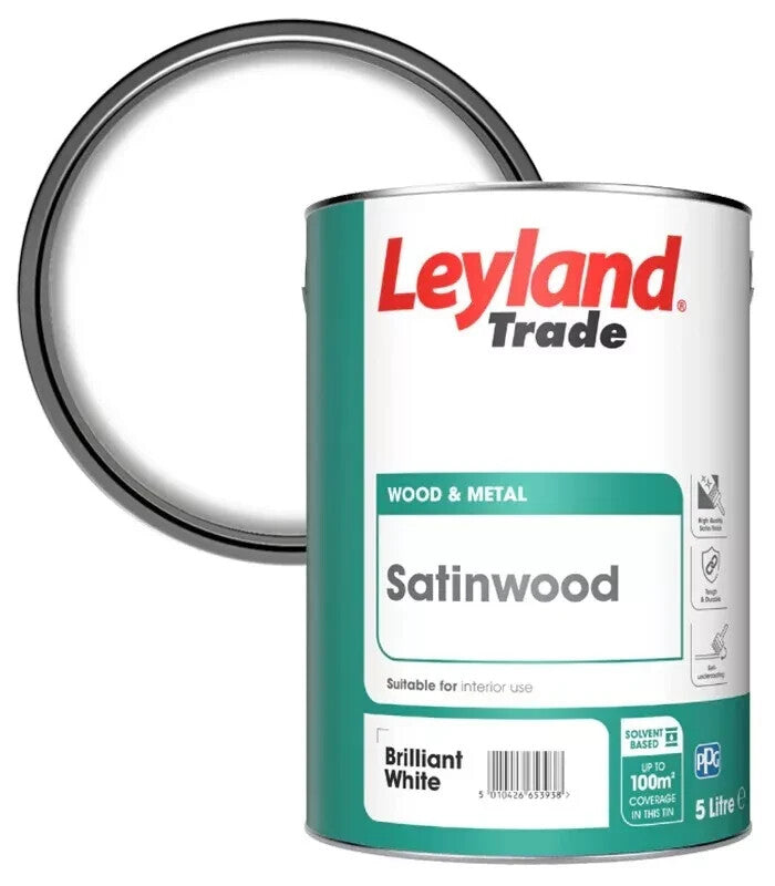 Leyland Trade Satinwood Paint Brilliant White